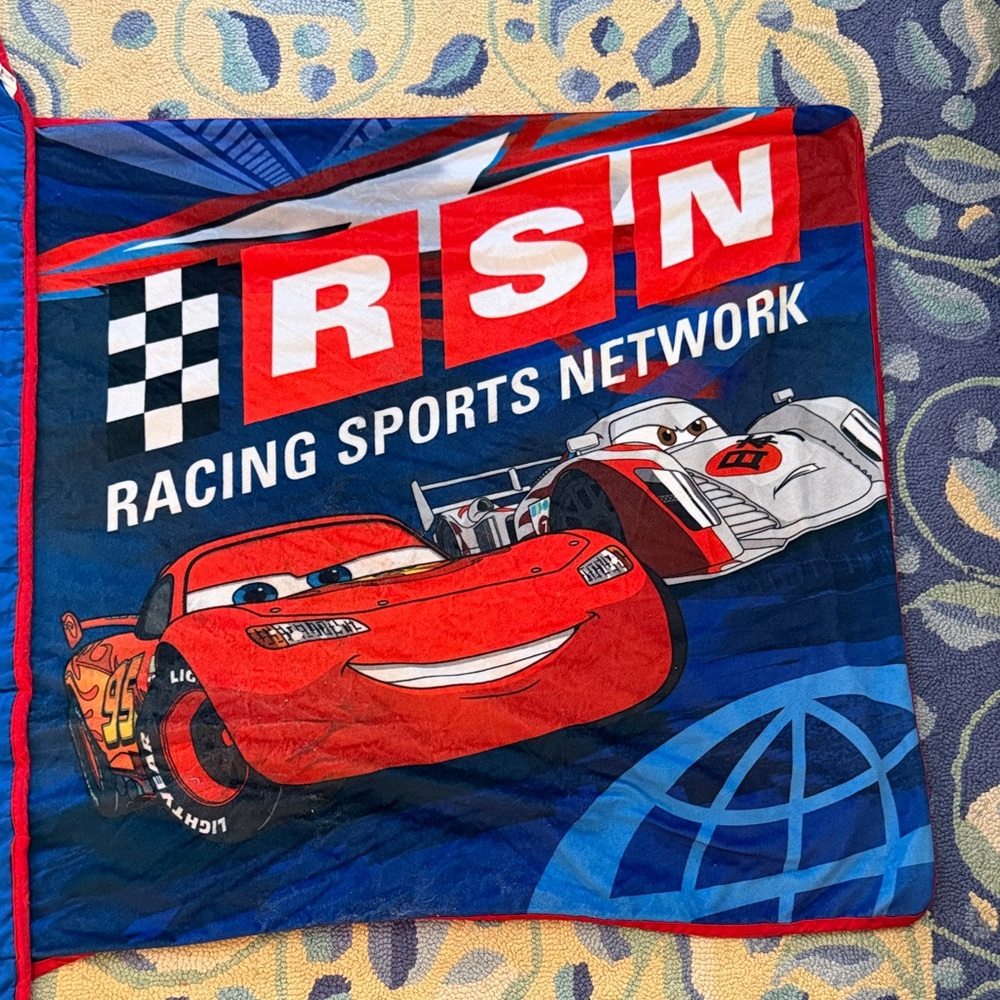 Disney Cars RSN Blue Red Nap Mat Blanket lightning McQueen kids vintage